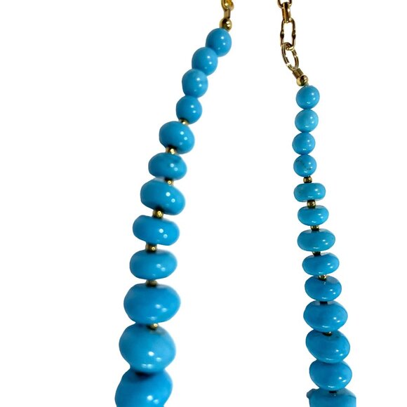 Vtg Lee Sands 18" necklace teal dyed magnesite disks detailed beads chain - Picture 3 of 13